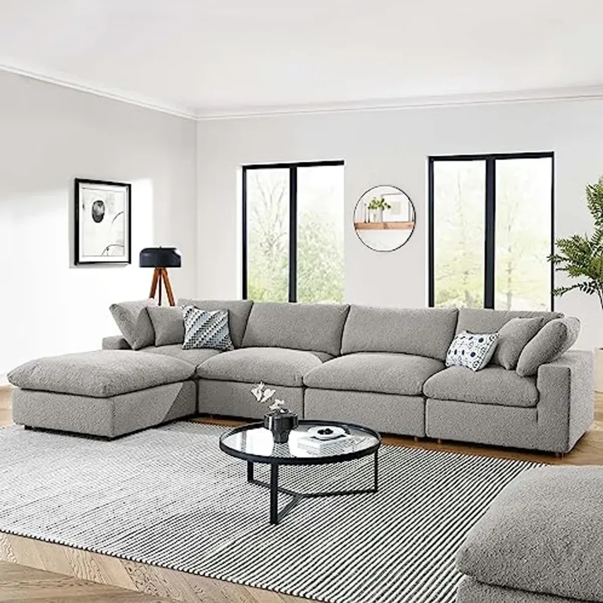 Modway Commix Down-Filled Overstuffed Boucle Fabric 5-Piece Sectional Sofa