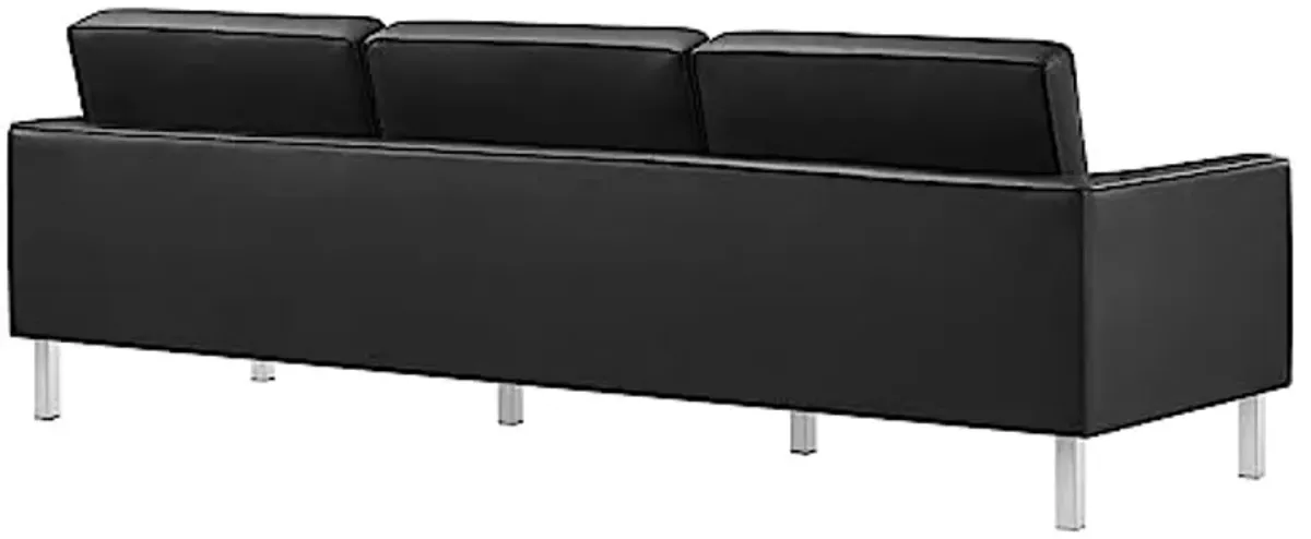 Modway EEI-6410-SLV-BLK-SET Loft Tufted Vegan Leather Sofa and Ottoman Set, Silver Black