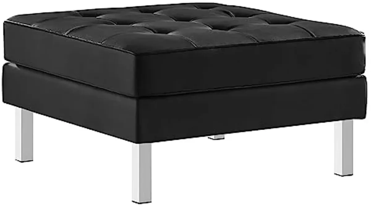 Modway EEI-6410-SLV-BLK-SET Loft Tufted Vegan Leather Sofa and Ottoman Set, Silver Black