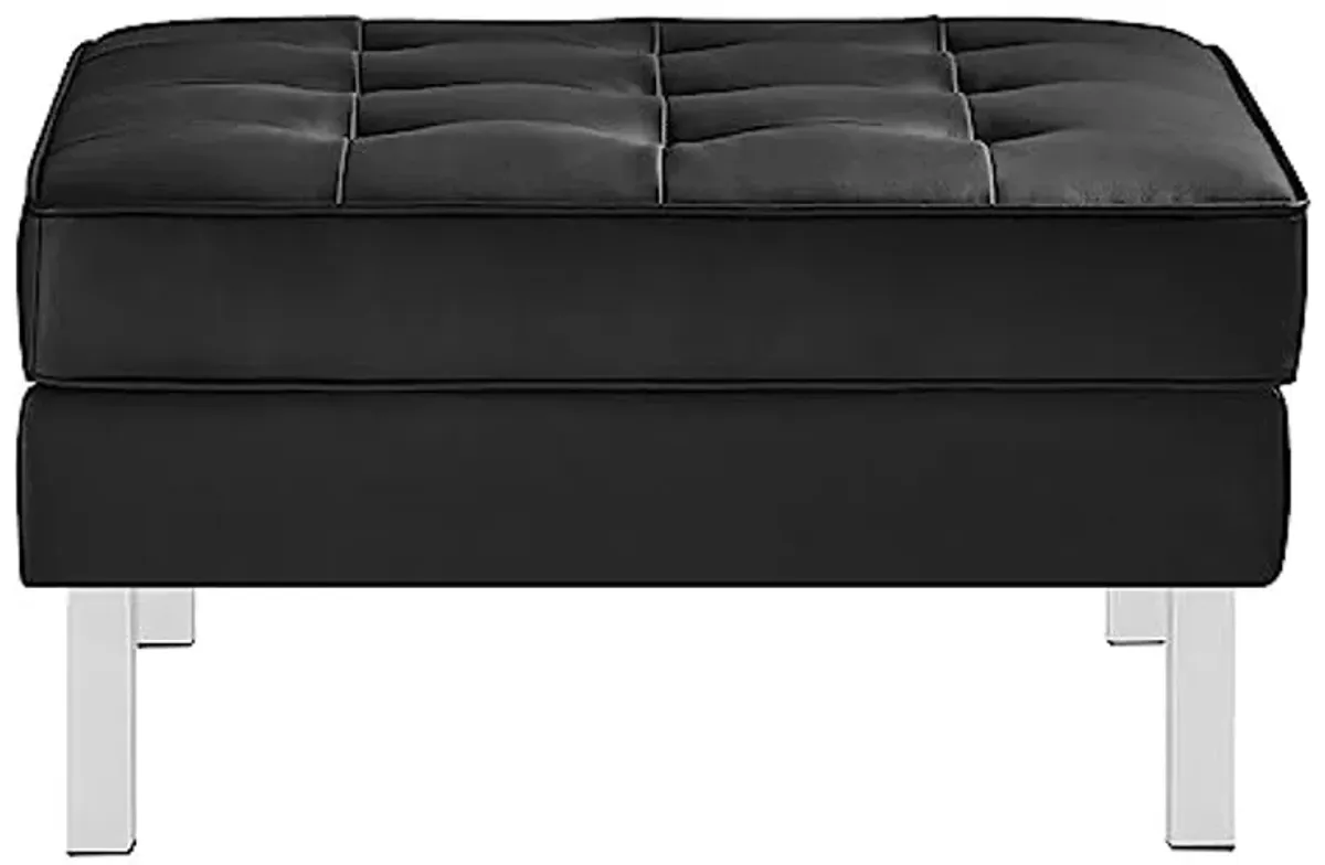 Modway EEI-6410-SLV-BLK-SET Loft Tufted Vegan Leather Sofa and Ottoman Set, Silver Black