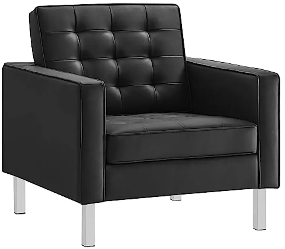 Modway EEI-6409-SLV-BLK-SET Loft Tufted Vegan Leather Armchair and Ottoman Set, Silver Black