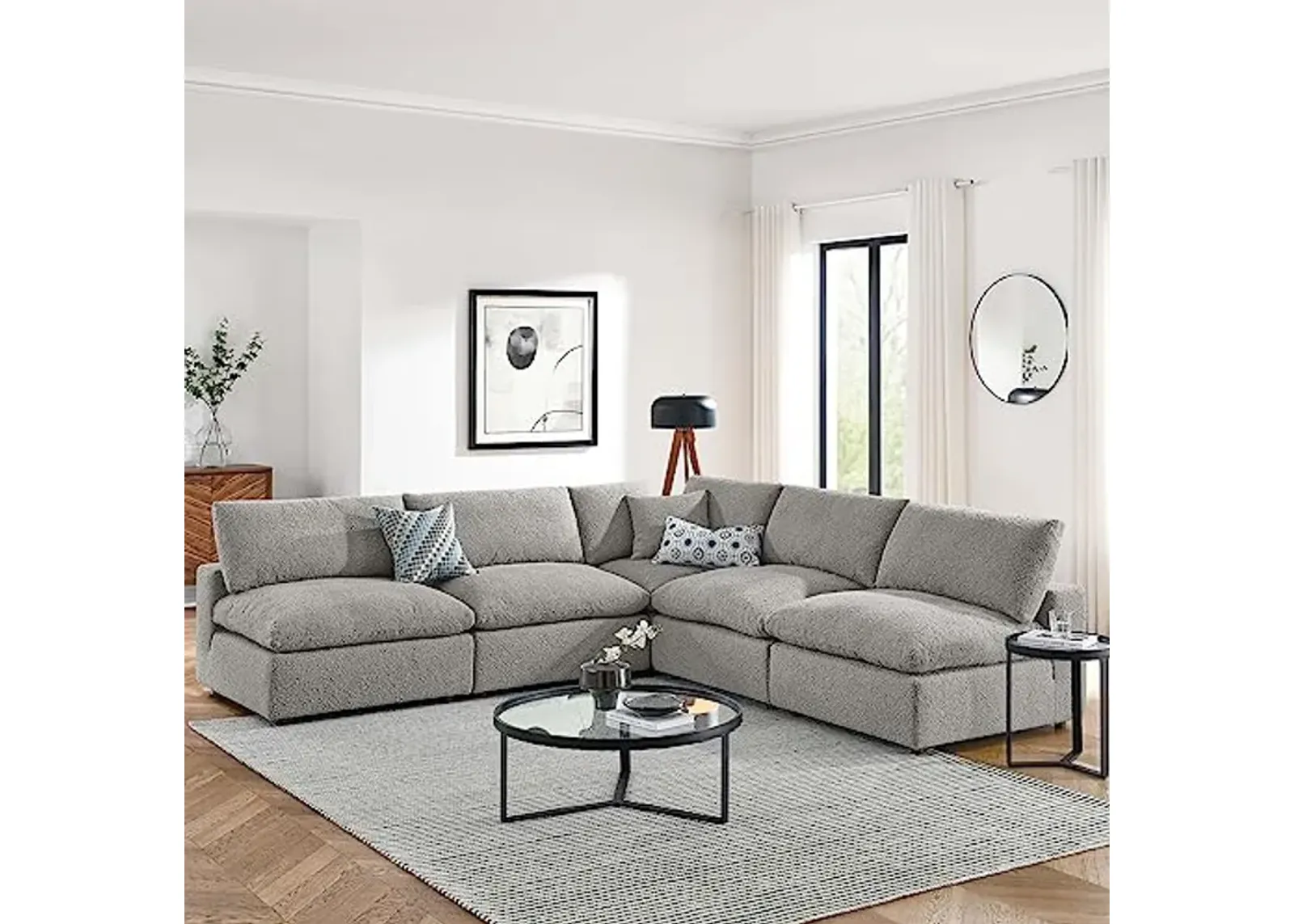 Modway Commix Down-Filled Overstuffed Boucle Fabric 5-Piece Sectional Sofa