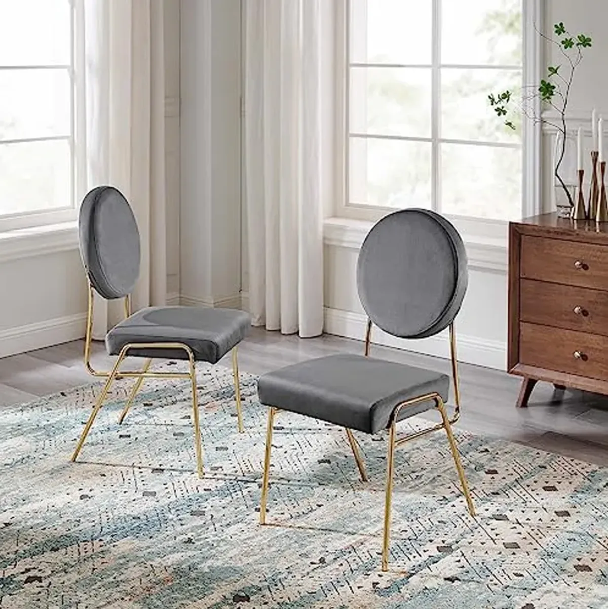 Modway Craft Performance Velvet Upholstered Side Gold Gray, Dining Chairs-Set of 2