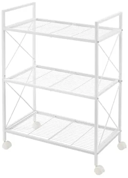 SONGMICS 3-Tier Metal Storage Rack with Wheels, Mesh Shelving Unit with X Side Frames, 23.6-Inch Width, for Entryway, Kitchen, Living Room, Bathroom, Industrial Style, White UBSC163W01