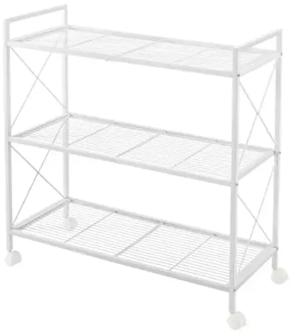 SONGMICS 3-Tier Metal Storage Rack with Wheels, Mesh Shelving Unit with X Side Frames, 31.5-Inch Width, for Entryway, Kitchen, Living Room, Bathroom, Industrial Style, White UBSC183W01