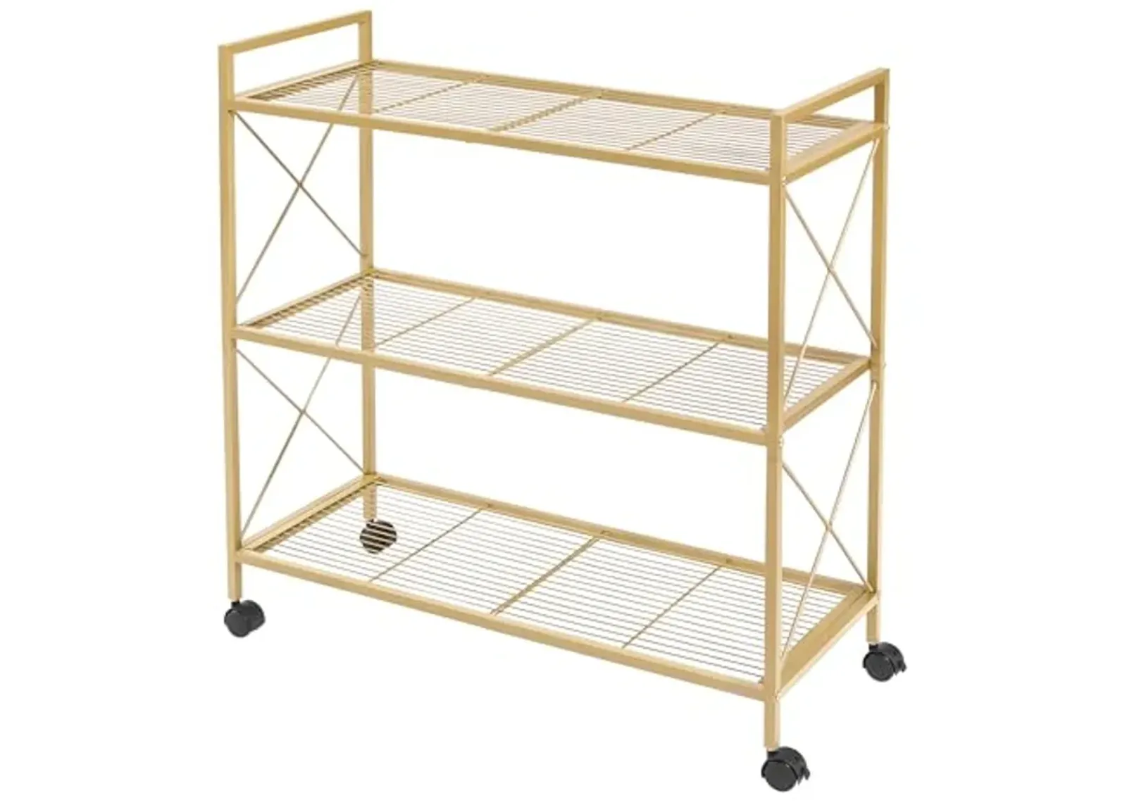 SONGMICS 3-Tier Metal Storage Rack with Wheels, Mesh Shelving Unit with X Side Frames, 31.5-Inch Width, for Entryway, Kitchen, Living Room, Bathroom, Industrial Style, Metallic Gold UBSC183A01