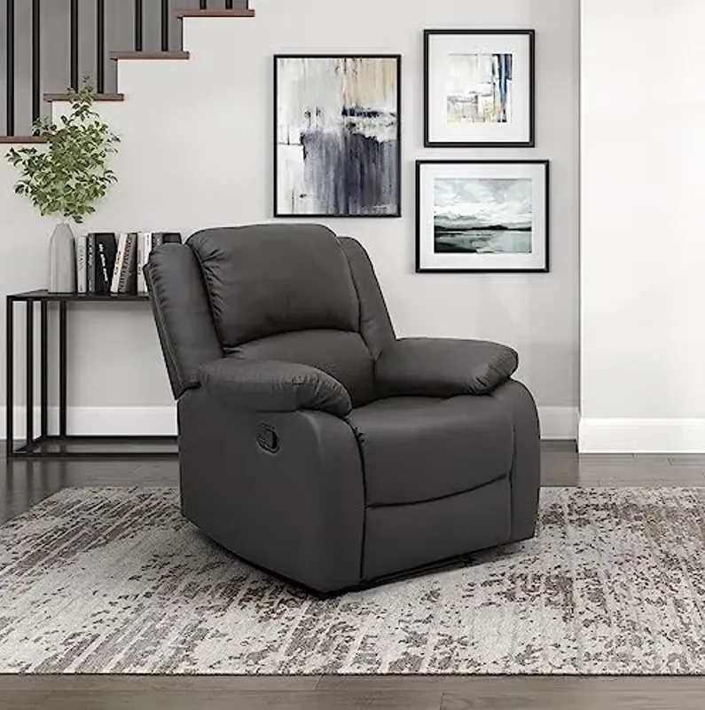 Lexicon Manual Recliner Sofa Chair, Home Theater Seating, Wall Hugger Manual Reclining Nursery Chair for Bedroom/Living Room/Office/Apartment, Dark Brown Faux Leather