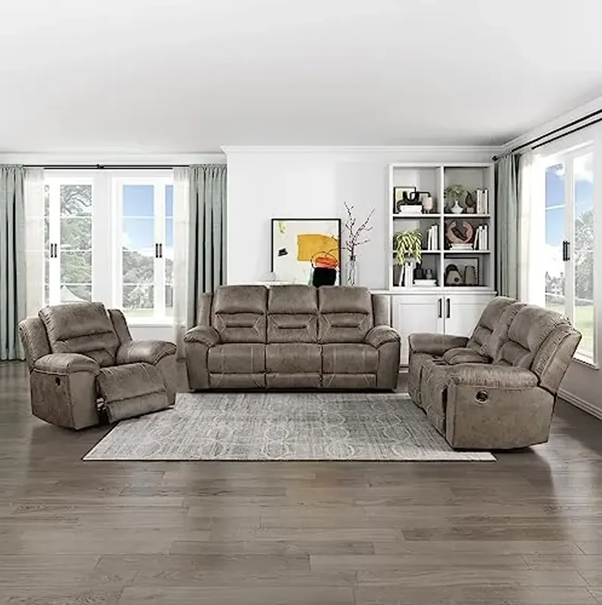 Lexicon Yorklyn Wall-Hugger Manual Reclining Living Room Sofa Set, 3-Piece, Brown