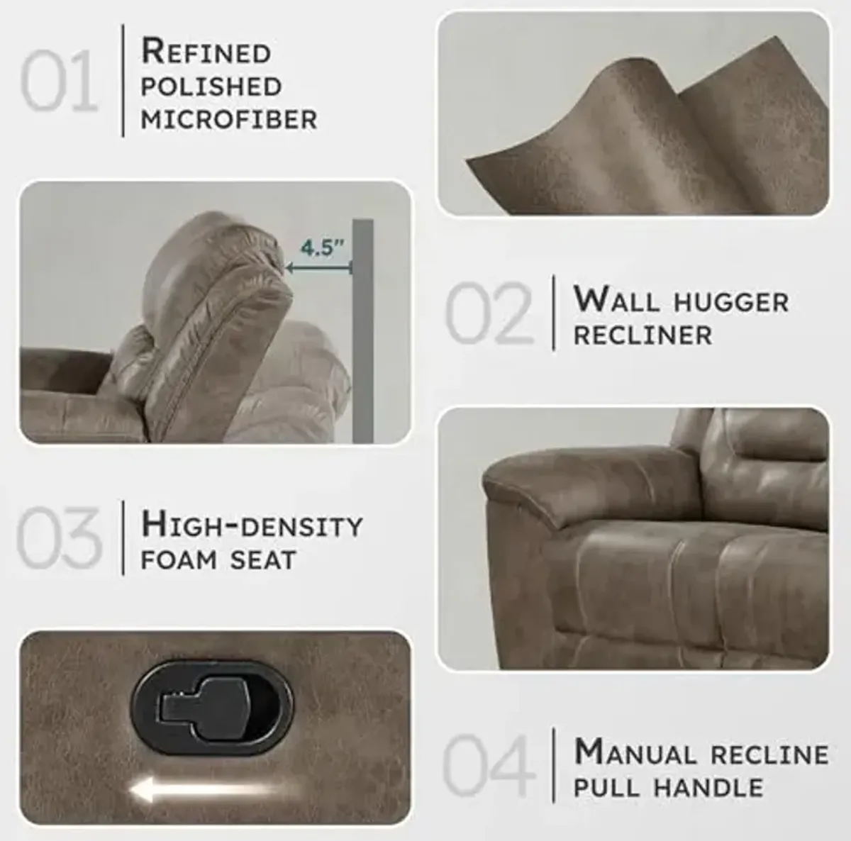 Lexicon Rocker Recliner Sofa for Living Room, Wall Hugger Manual Recliner Sofas, Home Theater Seating, Required Assembly, Brown​​