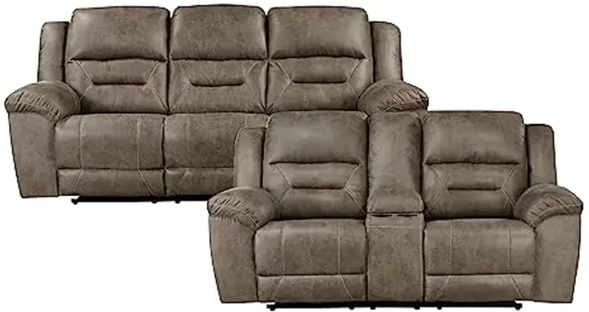 Lexicon Reclining Living Room Set, Wall Hugger Manual Reclining Sofas, Couches for Living Room, Home Theater Seating, Includes Dual Reclining Sofa and Loveseat, 2-Piece Set, Brown​
