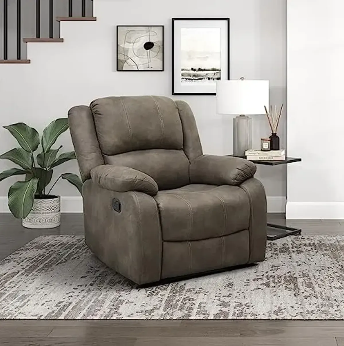 Lexicon Manual Recliner Sofa Chair, Home Theater Seating, Wall Hugger Manual Reclining Nursery Chair for Bedroom/Living Room/Office/Apartment, Brown Polished Microfiber