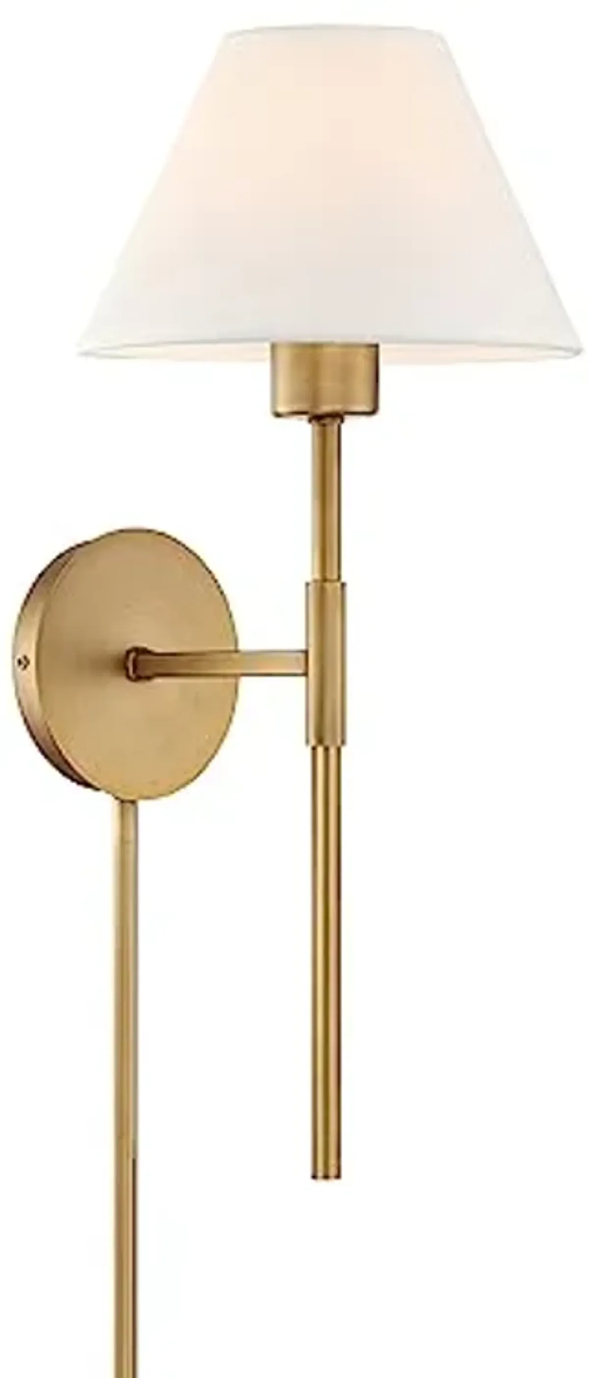 Nathan James Millie Plug-in Wall Sconce, Wall Mounted Bedside Reading Lamp with Cotton Shade and Brass Back Plate