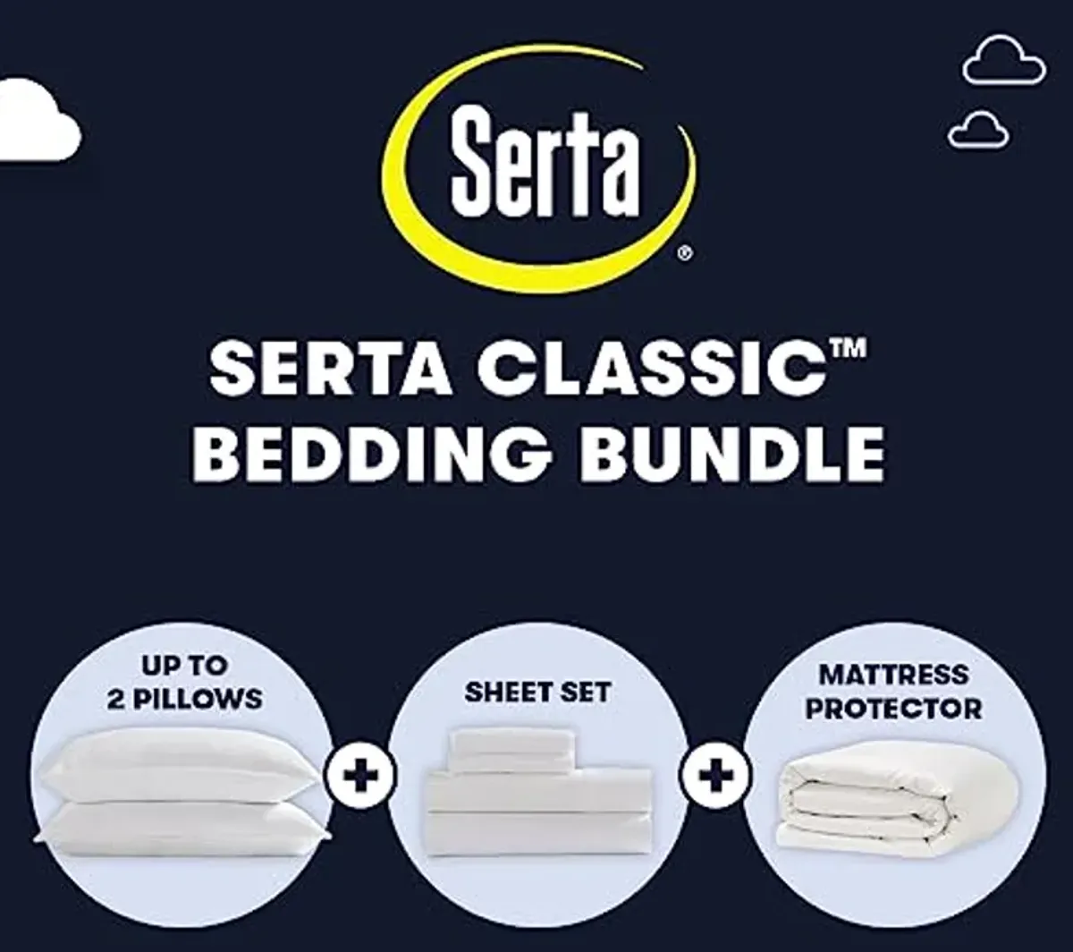 Serta Classic Bedding Bundle - Contains a Cal King Size Mattress Protector and Sheet Set Along with Two King Pillows - CertiPUR-US Certified