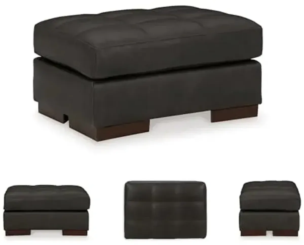 Signature Design by Ashley Luigi Contemporary Firmly Cushioned Leather Tufted Rectangular Ottoman, Dark Brown