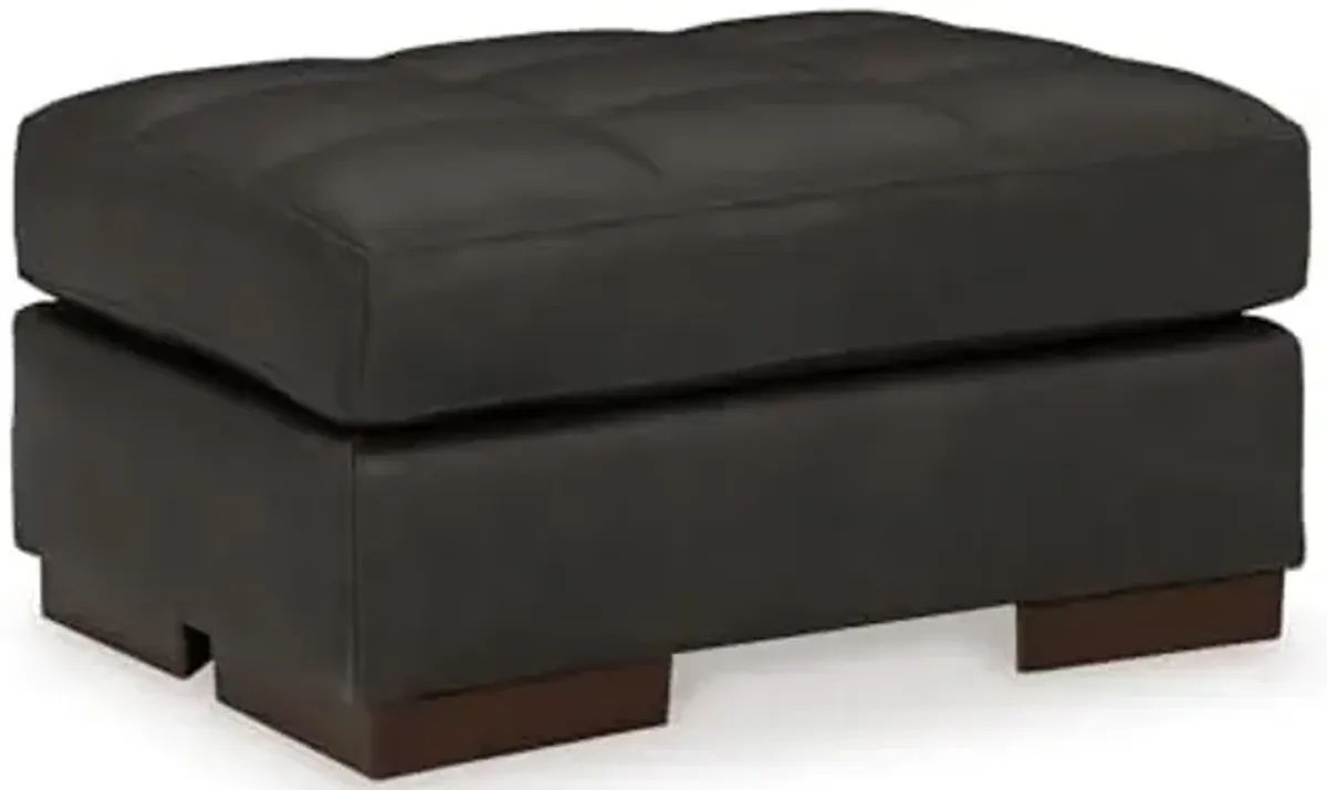 Signature Design by Ashley Luigi Contemporary Firmly Cushioned Leather Tufted Rectangular Ottoman, Dark Brown
