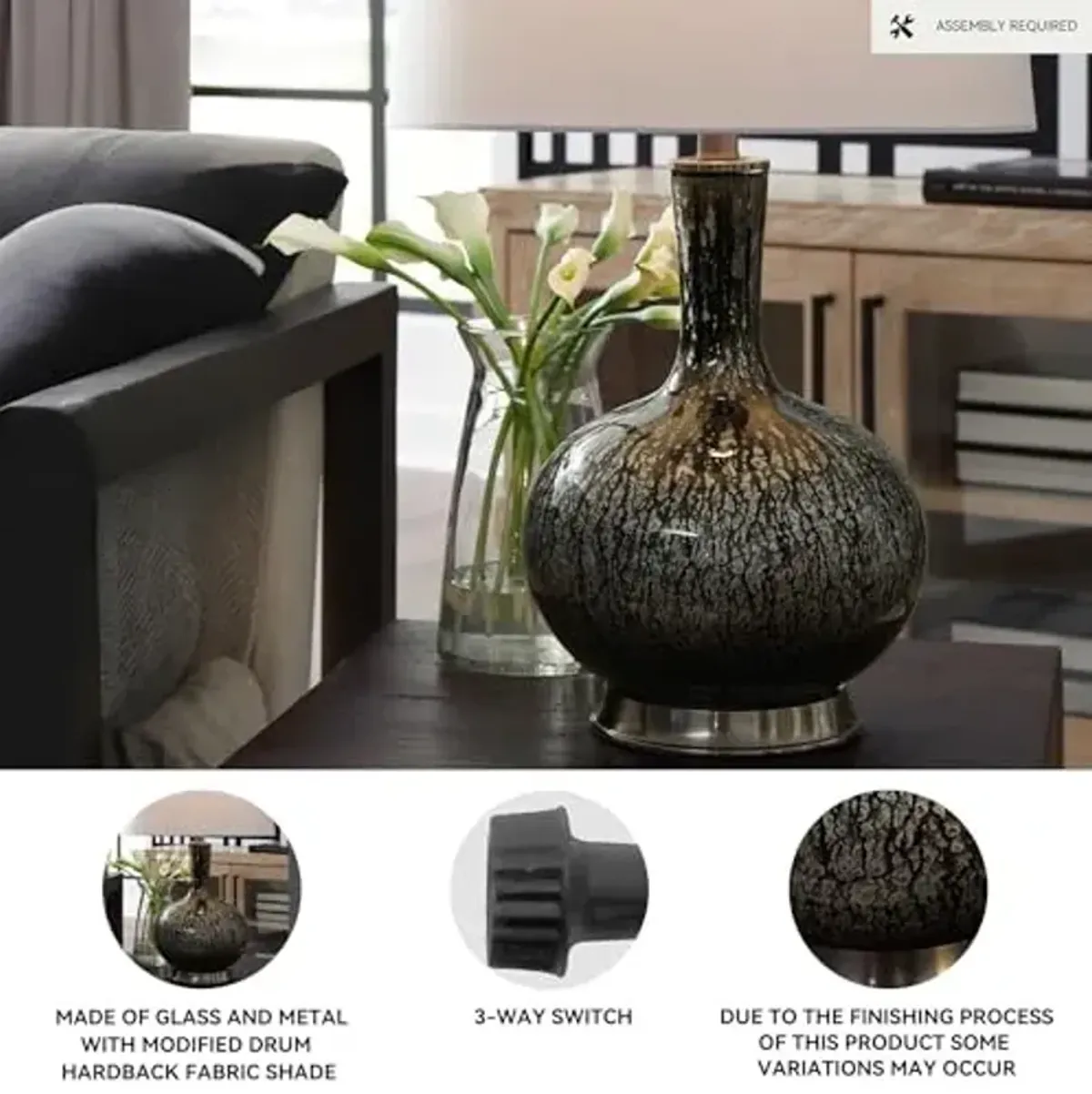 Signature Design by Ashley Tenslow Traditional 26.25 Inch Glass Table Lamp, Antique Black