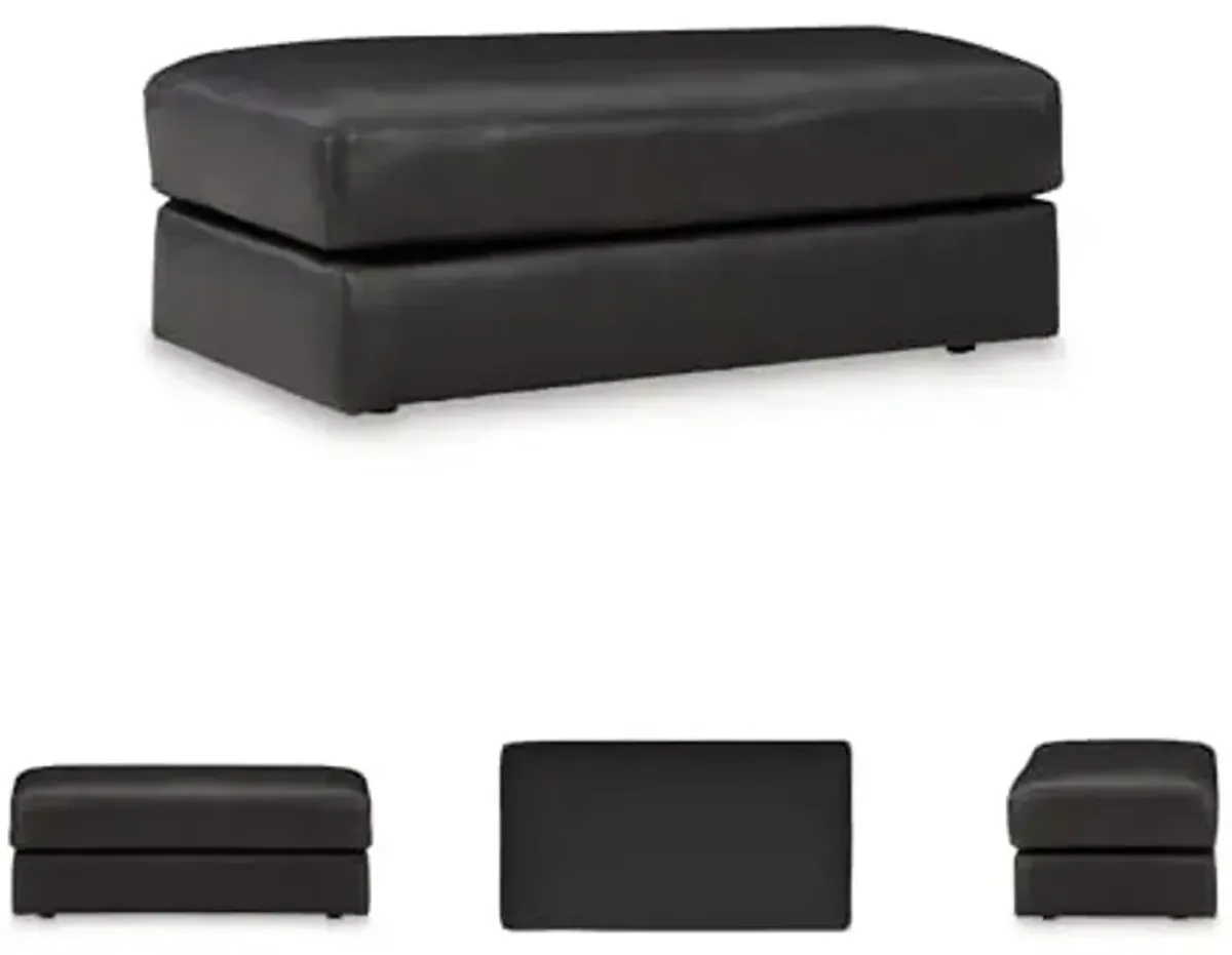 Signature Design by Ashley Amiata Contemporary Firmly Cushioned Leather Rectangular Ottoman, Black