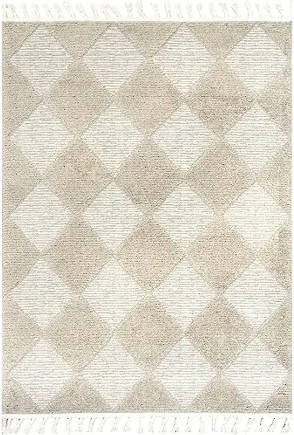 Nuloom Marissa Beige/Ivory, 5'3" x 7'6", Diamond, Tassel, Soft and Cozy, High Traffic, Stain Resistant, Easy Clean, Durable Area Rug for Bedroom, Living Room, Dining Space, Den, Foyer, Entryway