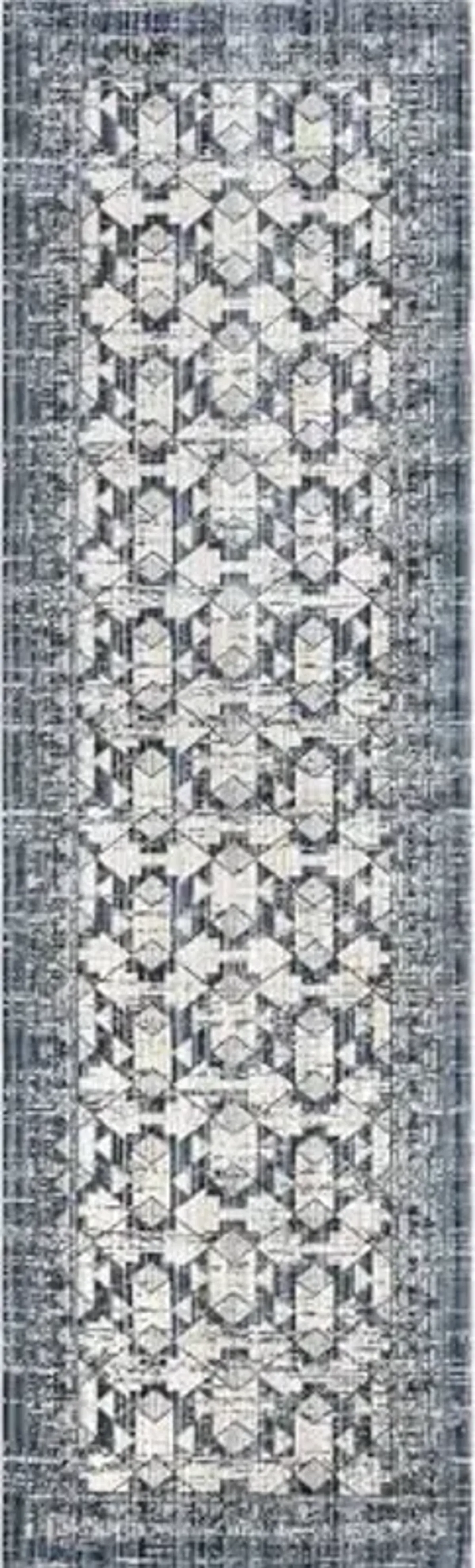 nuLOOM Chaya Geometric Machine Washable Indoor/Outdoor Runner Rug, 2' x 8', Blue