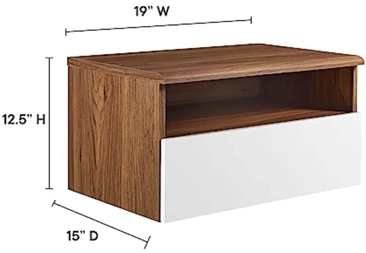 Modway Envision Mid-Century Modern, Wall Mount Niightstand, Walnut White