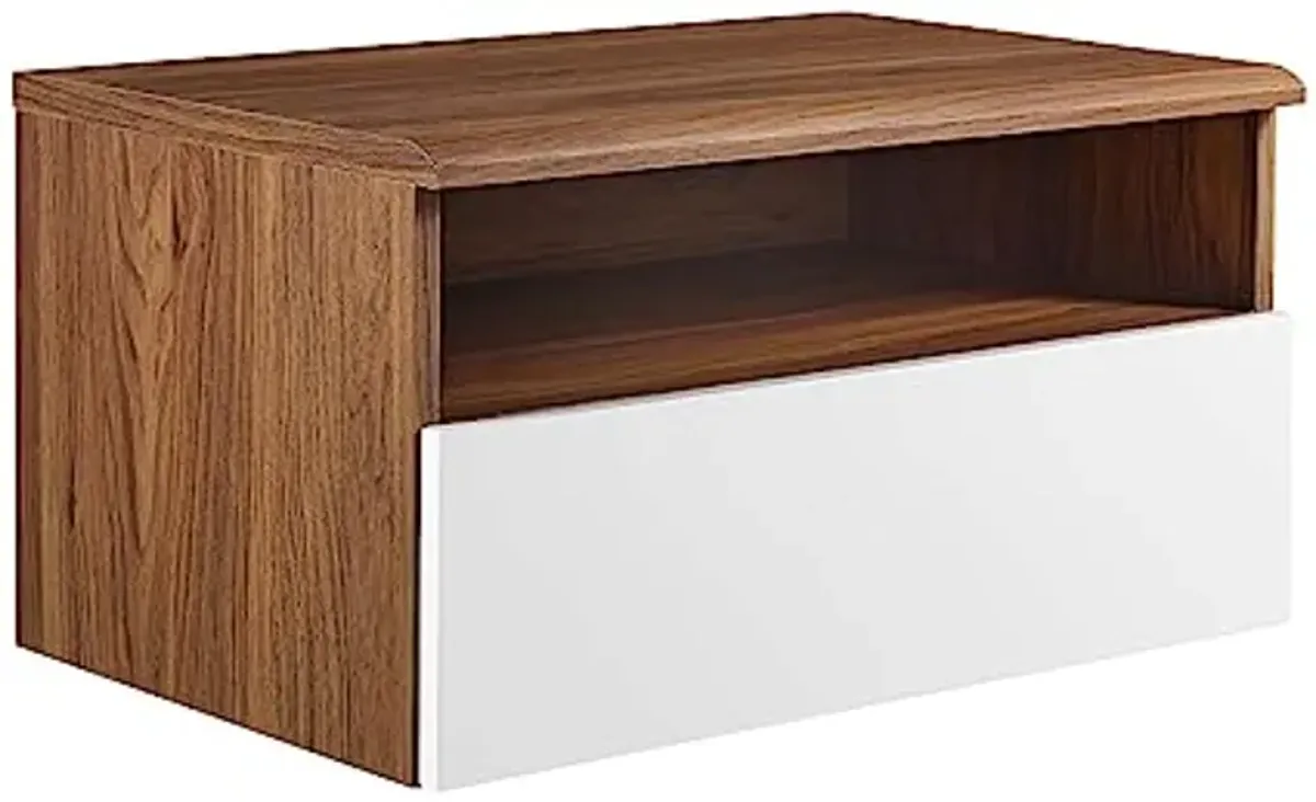 Modway Envision Mid-Century Modern, Wall Mount Niightstand, Walnut White