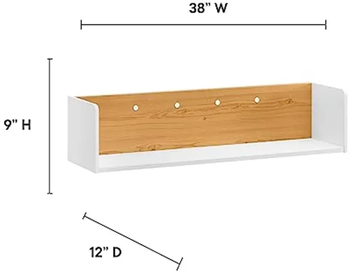 Modway EEI-6311-WHI-NAT Kinetic 38" Wall-Mount Office Desk with Cabinet and Shelf, White Natural