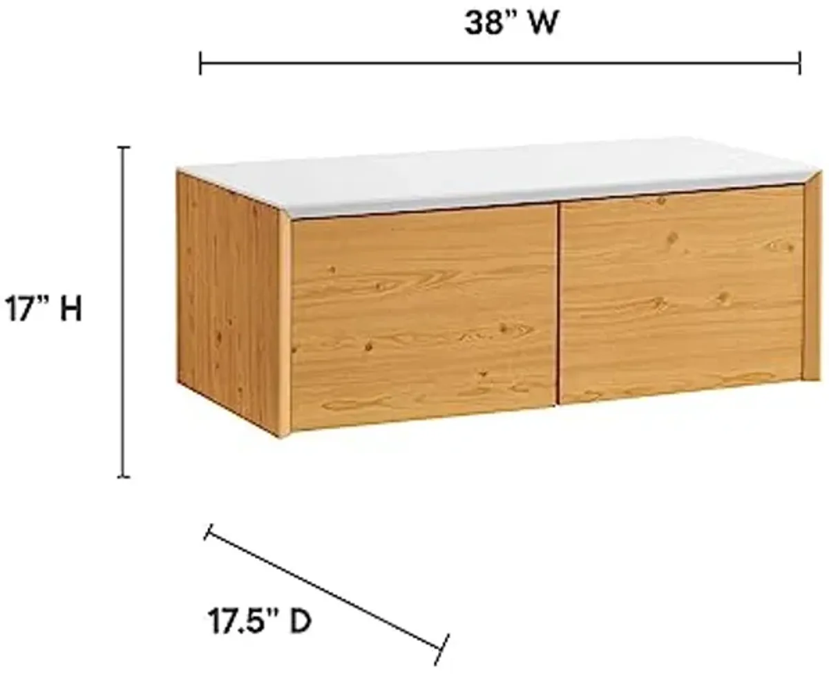 Modway EEI-6311-WHI-NAT Kinetic 38" Wall-Mount Office Desk with Cabinet and Shelf, White Natural