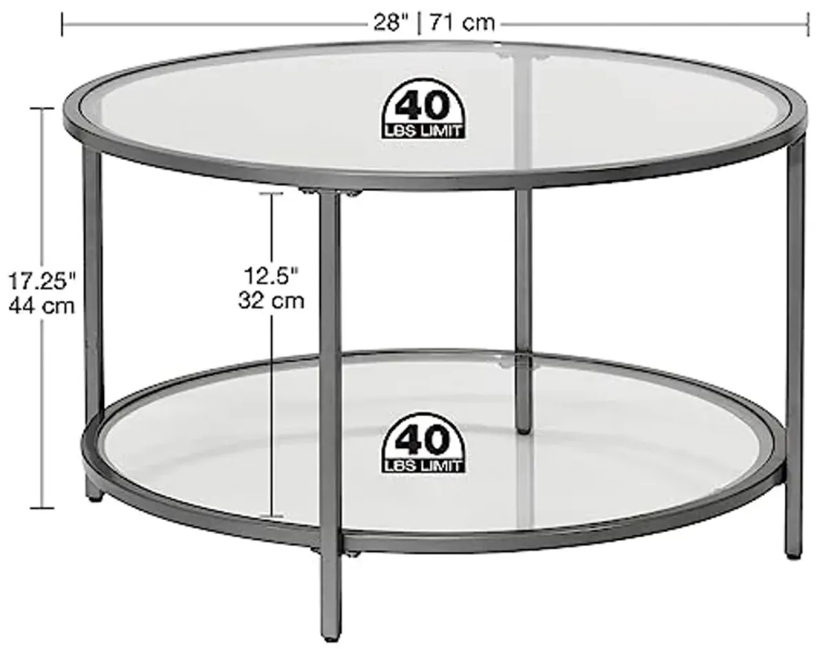 SD STUDIO DESIGNS Camber Elite Metal and Glass Round Coffee Table, 28 Inches