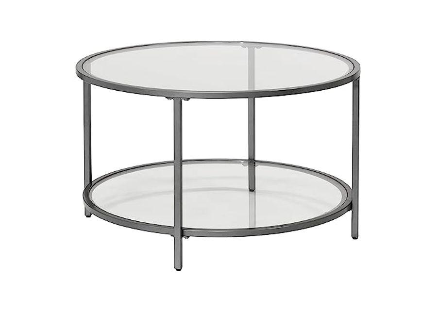 SD STUDIO DESIGNS Camber Elite Metal and Glass Round Coffee Table, 28 Inches