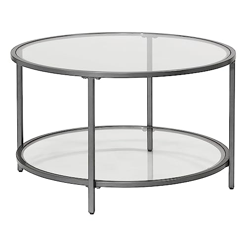 SD STUDIO DESIGNS Camber Elite Metal and Glass Round Coffee Table, 28 Inches