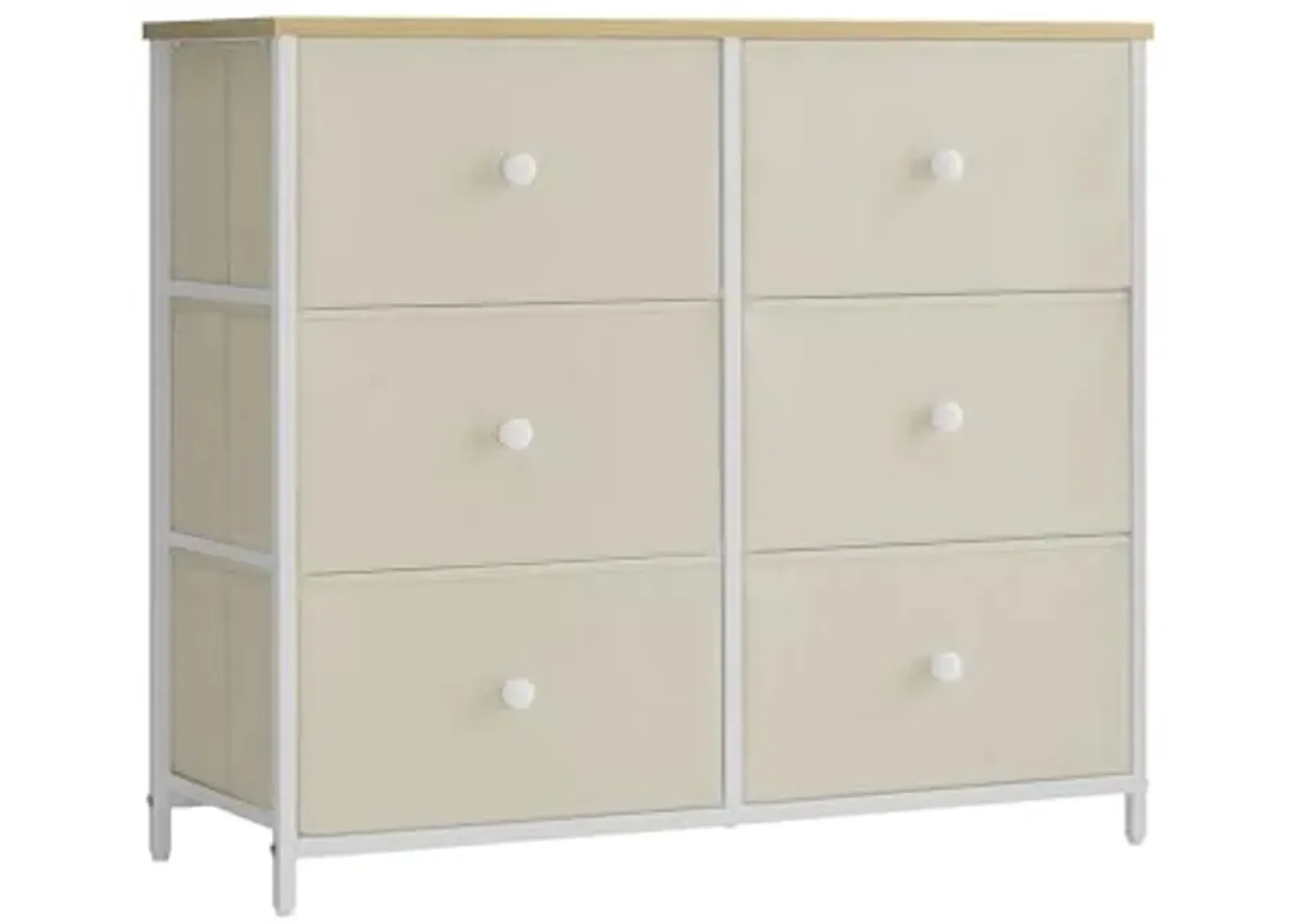 SONGMICS Bedroom, Chest, 6 Drawer, Closet Fabric Dresser with Metal Frame, by The Yard, Camel Yellow + Cream White