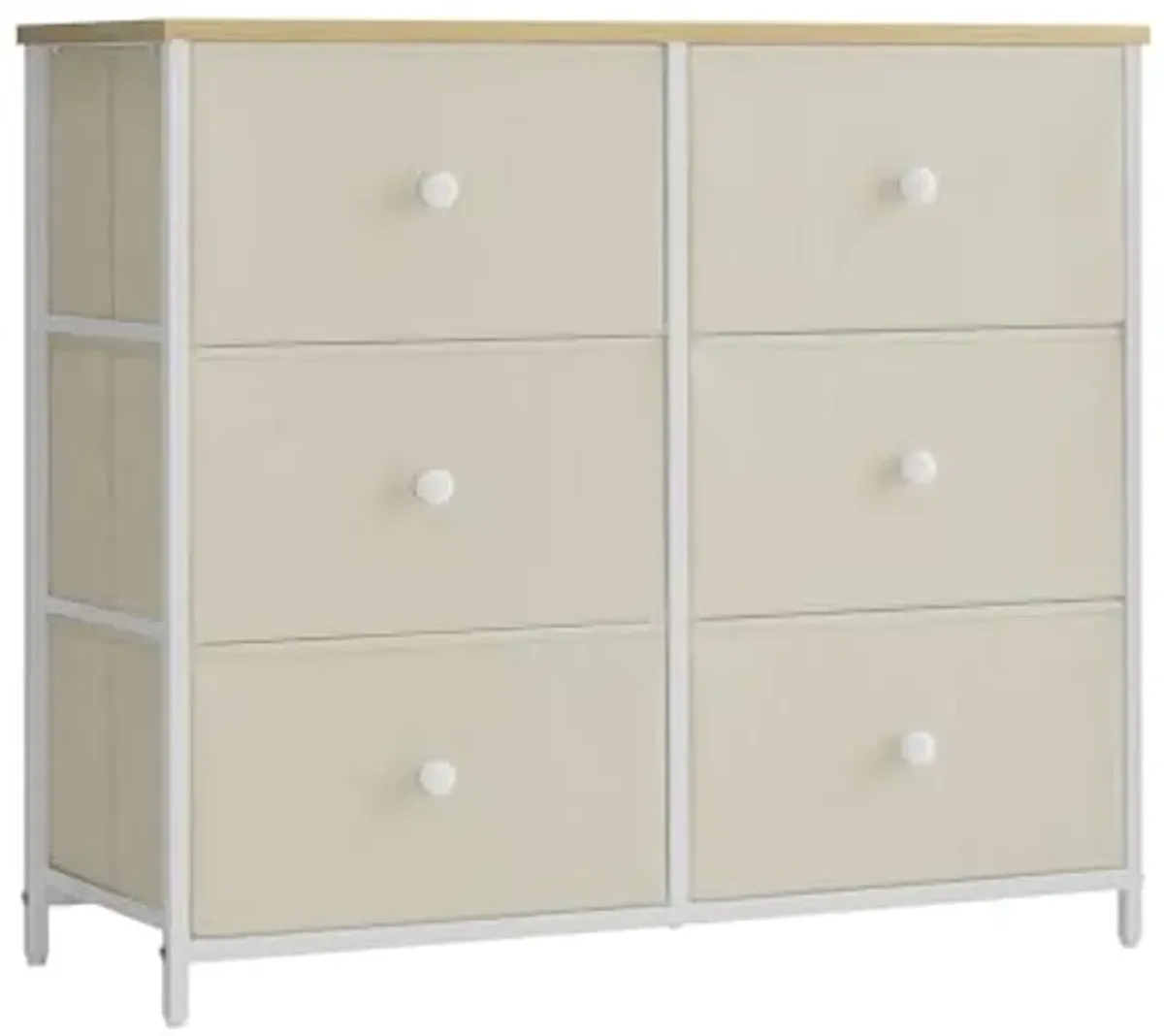 SONGMICS Bedroom, Chest, 6 Drawer, Closet Fabric Dresser with Metal Frame, by The Yard, Camel Yellow + Cream White