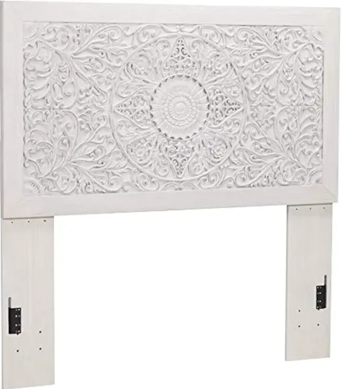 Signature Design by Ashley Paxberry Boho Chic Panel Adjustable Headboard ONLY, Full, Whitewash and Signature Design by Ashley Shawburn Casual Farmhouse Platform Bed Frame, Full, Whitewash