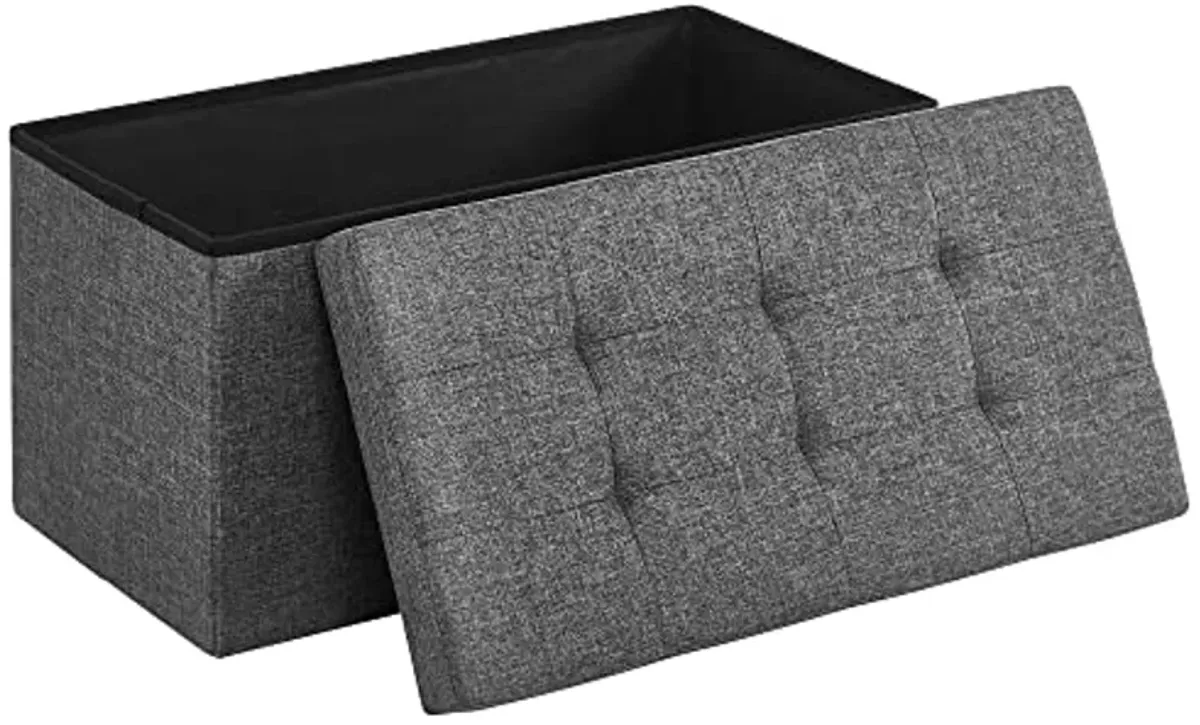 SONGMICS 30 Inches Folding Storage Ottoman Bench, Storage Chest & Folding Storage Ottoman, Storage Bench, Cube Footrest, 12.2 x 16.1 x 12.2 Inches, 286 lb Capacity,Dark Gray ULSF102G01