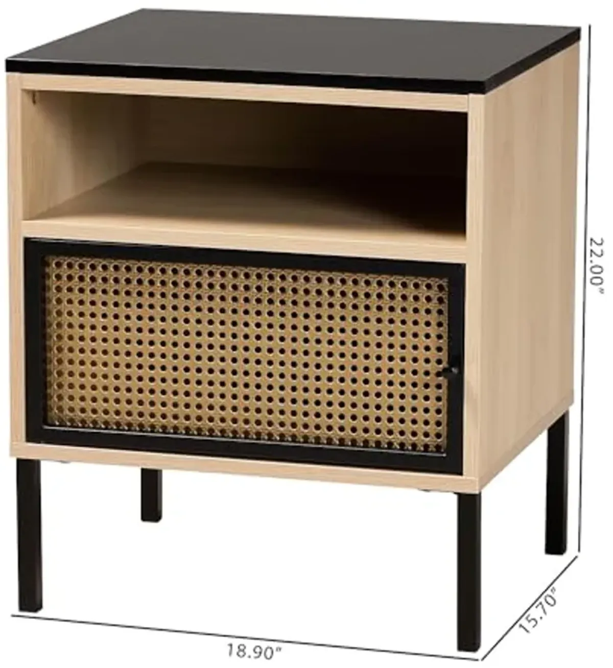 Baxton Studio Felton Mid-Century Modern Two-Tone Black and Gold Metal and Light Brown Finished Wood 1-Door End Table