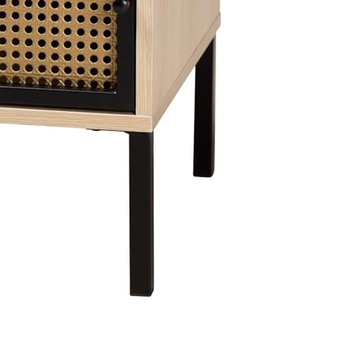 Baxton Studio Felton Mid-Century Modern Two-Tone Black and Gold Metal and Light Brown Finished Wood 1-Door End Table