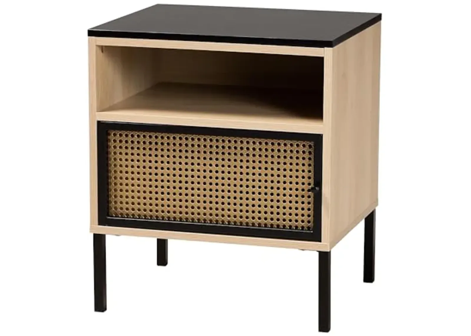 Baxton Studio Felton Mid-Century Modern Two-Tone Black and Gold Metal and Light Brown Finished Wood 1-Door End Table