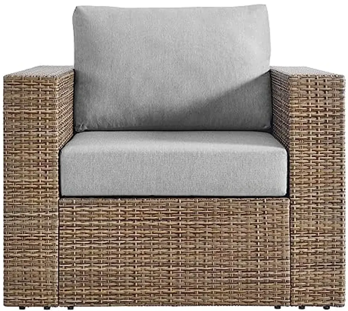 Modway Convene Wicker Rattan Outdoor Patio Lounge Accent Armchair in Cappuccino Gray