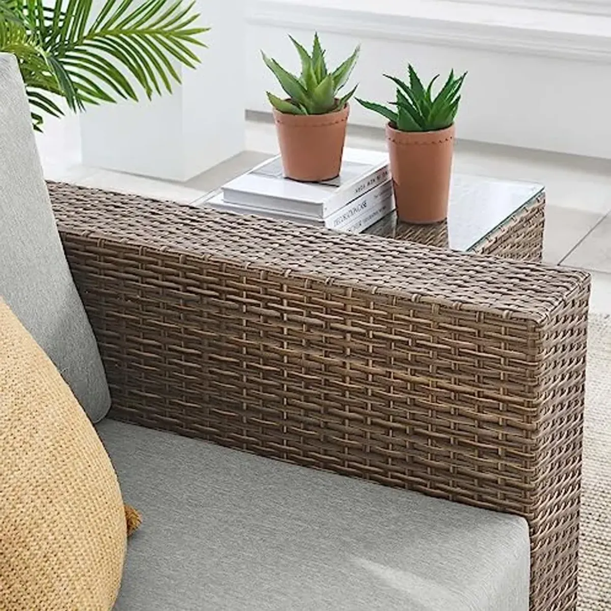 Modway Convene Wicker Rattan Outdoor Patio Lounge Accent Armchair in Cappuccino Gray