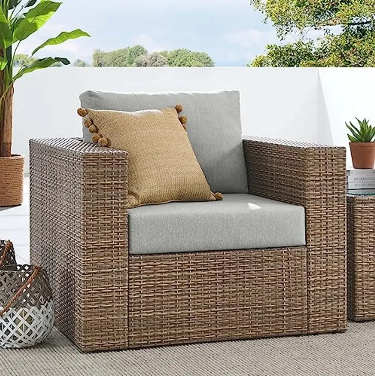 Modway Convene Wicker Rattan Outdoor Patio Lounge Accent Armchair in Cappuccino Gray