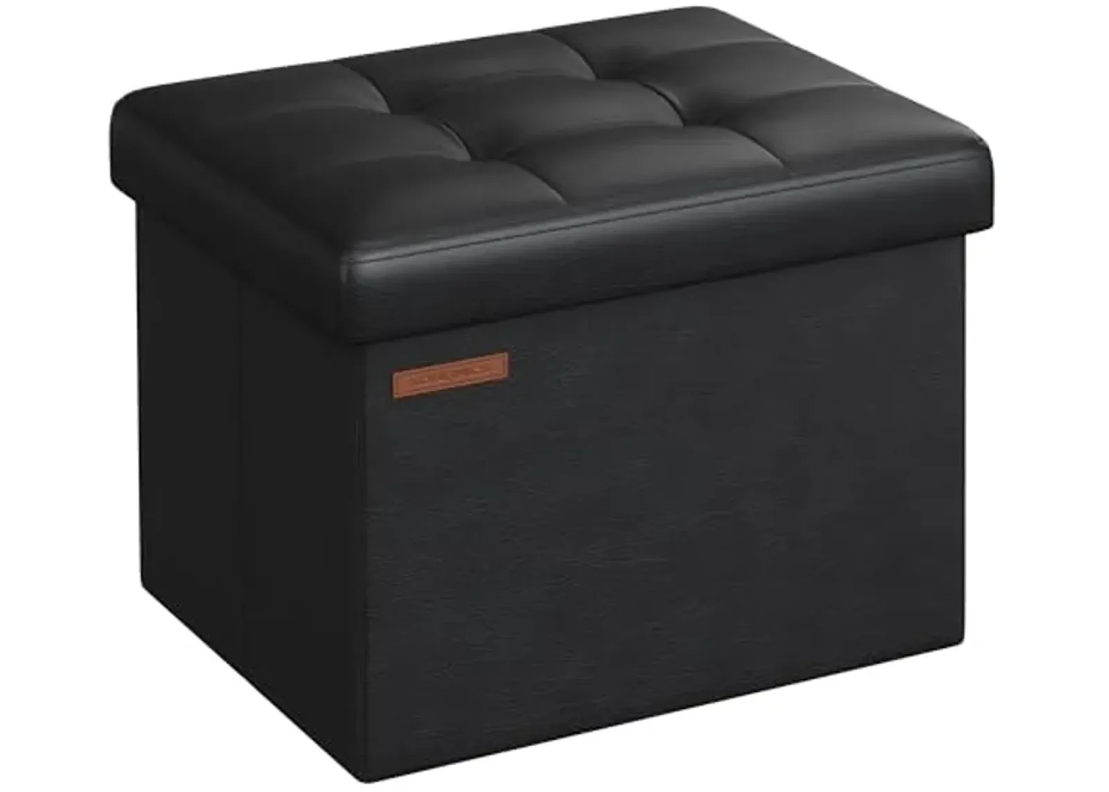 SONGMICS Small Folding Storage Ottoman, Foot Rest Stool, Cube Footrest, Synthetic Leather, 12.2 x 16.1 x 12.2 Inches, 286 lb Capacity, for Living Room, Bedroom, Dorm, Ink Black ULSF100B01