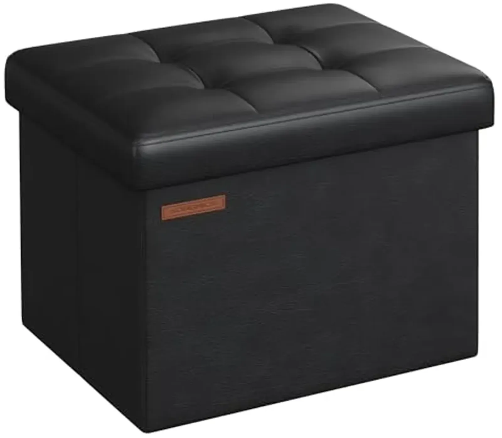 SONGMICS Small Folding Storage Ottoman, Foot Rest Stool, Cube Footrest, Synthetic Leather, 12.2 x 16.1 x 12.2 Inches, 286 lb Capacity, for Living Room, Bedroom, Dorm, Ink Black ULSF100B01