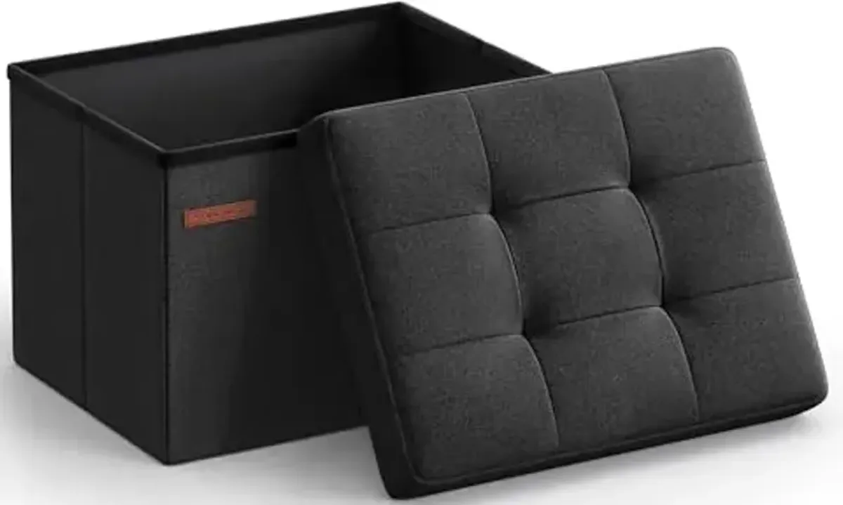 SONGMICS MAZIE Collection - Small Folding Storage Ottoman, Foot Rest Stool, 12.2 x 16.1 x 12.2 Inches, 286 lb Load Capacity, for Living Room, Bedroom, Home Office, Dorm, Ink Black ULSF102B01