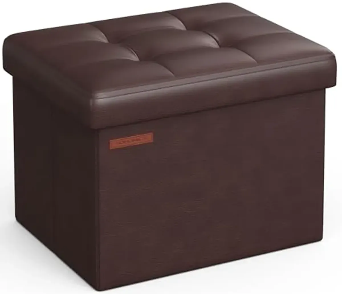 SONGMICS Small Folding Storage Ottoman, Foot Rest Stool, Cube Footrest, Synthetic Leather, 12.2 x 16.1 x 12.2 Inches, 286 lb Capacity, for Living Room, Bedroom, Dorm, Chestnut Brown ULSF100K02