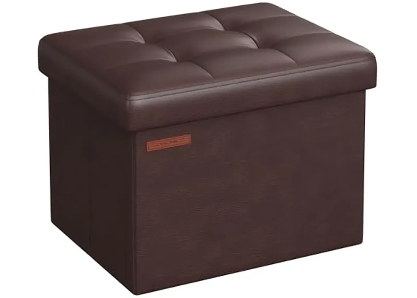 SONGMICS Small Folding Storage Ottoman, Foot Rest Stool, Cube Footrest, Synthetic Leather, 12.2 x 16.1 x 12.2 Inches, 286 lb Capacity, for Living Room, Bedroom, Dorm, Chestnut Brown ULSF100K02