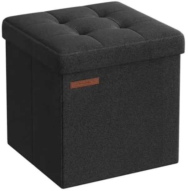 SONGMICS Storage Ottoman, Foldable Small Ottoman Foot Rest, 11.8 Inches Foot Stool, Cube Ottoman with Storage, Load up to 286 lb, for Living Room, Bedroom, Dorm, Ink Black ULSF028B01
