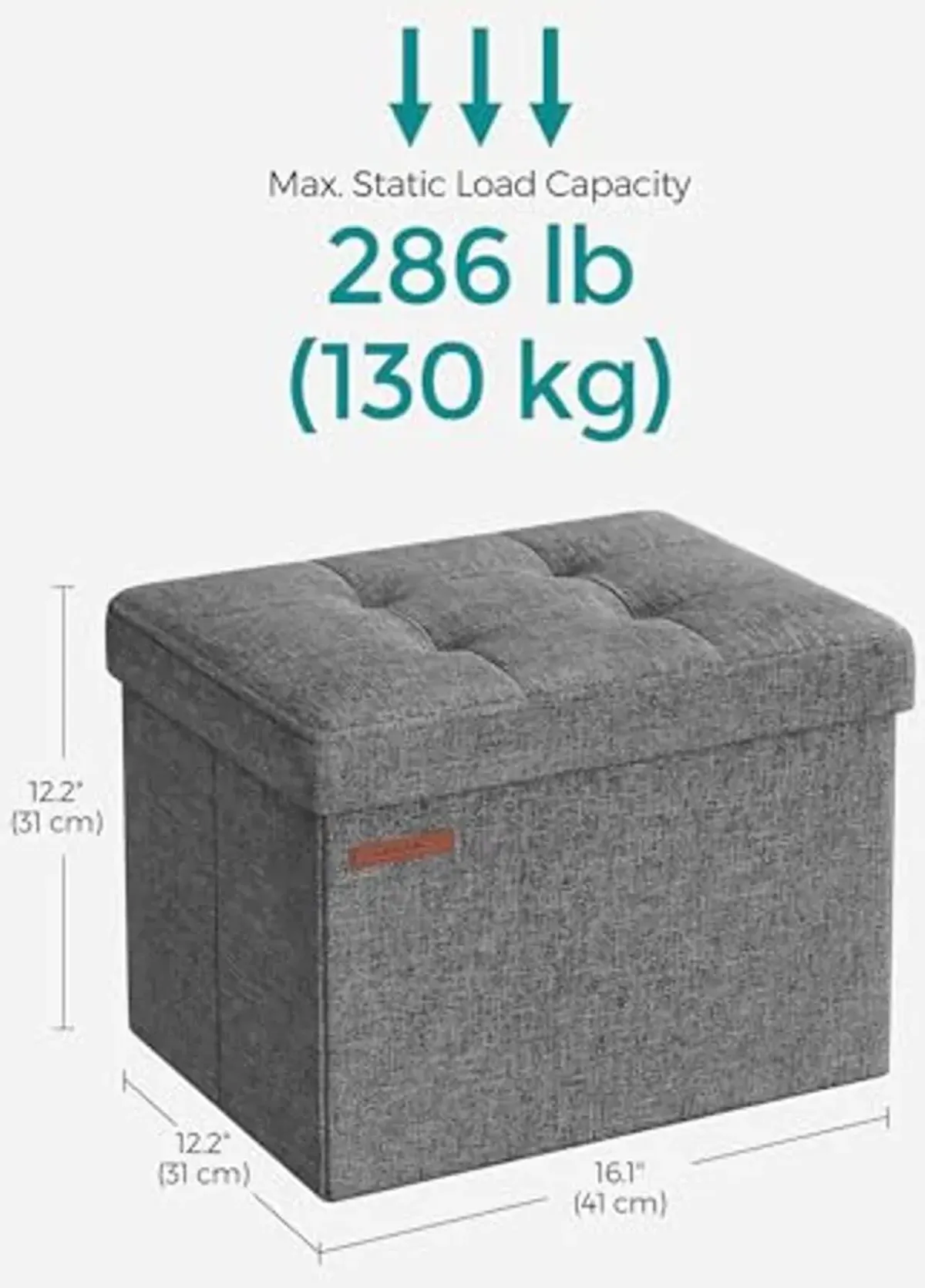 SONGMICS Small Folding Storage Ottoman, Set of 2, Foot Rest Stool, Cube Footrest, 12.2 x 16.1 x 12.2 Inches, 286 lb Load Capacity, for Living Room, Bedroom, Home Office, Dorm, Dark Gray ULSF102G21