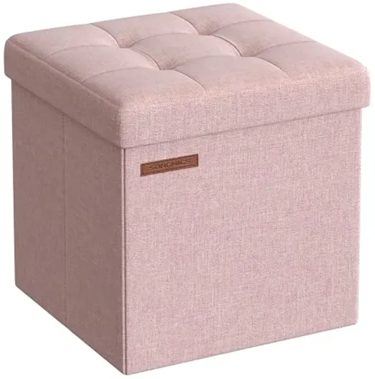SONGMICS Storage Ottoman, Foldable Small Ottoman Foot Rest, 11.8 Inches Foot Stool, Cube Ottoman with Storage, Load up to 286 lb, for Living Room, Bedroom, Dorm, Jelly Pink ULSF028R01