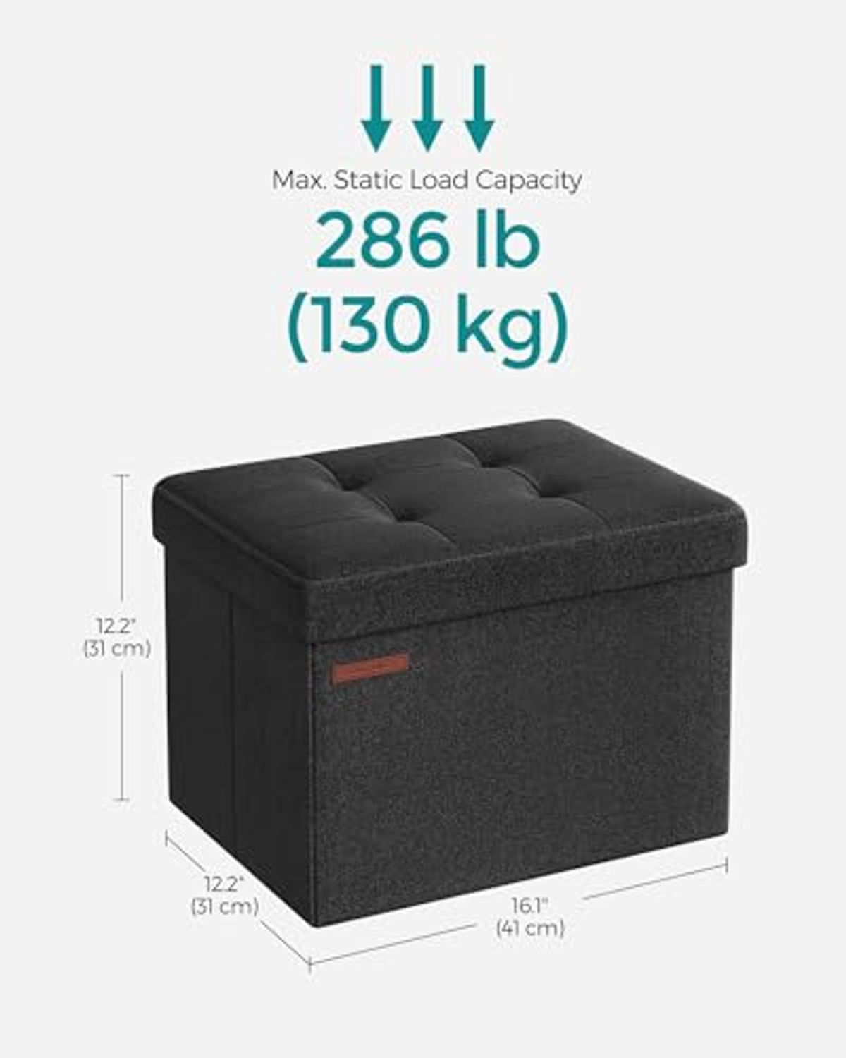 SONGMICS Small Folding Storage Ottoman, Set of 2, Foot Rest Stool, Cube Footrest, 12.2 x 16.1 x 12.2 Inches, 286 lb Load Capacity, for Living Room, Bedroom, Home Office, Dorm, Ink Black ULSF102B21