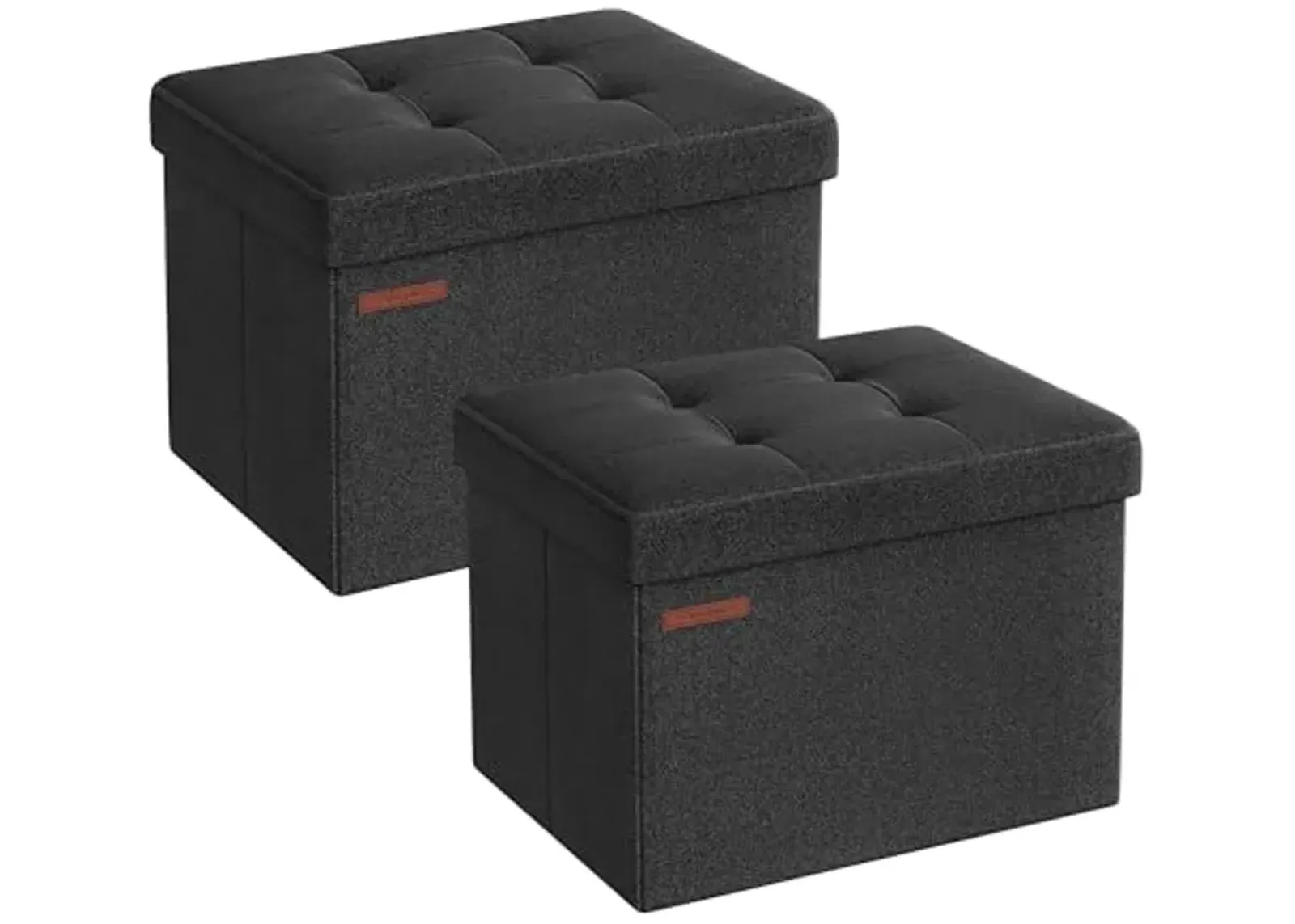 SONGMICS Small Folding Storage Ottoman, Set of 2, Foot Rest Stool, Cube Footrest, 12.2 x 16.1 x 12.2 Inches, 286 lb Load Capacity, for Living Room, Bedroom, Home Office, Dorm, Ink Black ULSF102B21